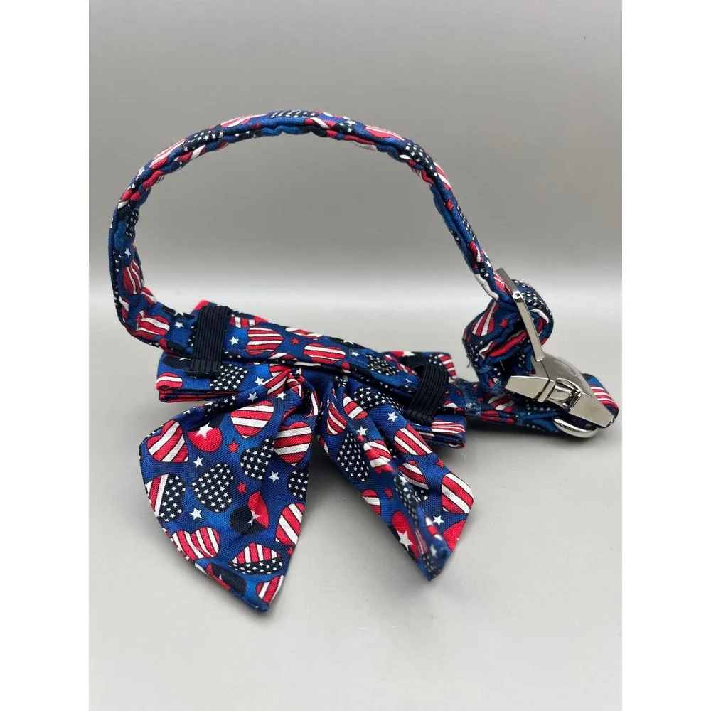 Patriotic Stars Stripes Heart Dog Collar Detachable‎ Bow Tie 15